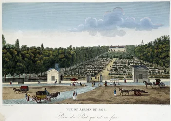 Ansicht des Jardin du Roi (Pflanzengarten) von der gegenüberliegenden Brücke aus - in „Views of Paris“ von Courvoisier