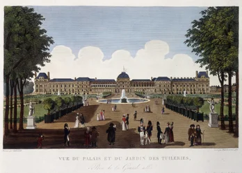 Ansicht des Palastes und des Gartens der Tuilerien - in „Vues de Paris“ von Courvoisier