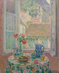 Tisch mit Blick auf den Hof