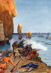 Kolonisierung von Tonkin: Der französische Admiral Amédée Courbet führt seine Flotte in die Along-Bucht (Ha Long) im August 1883, Vietnam