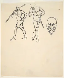 Blatt mit Skizzen [Zwei Figuren und stilisierter Kopf]