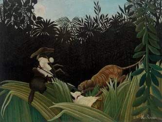 Pfadfinder von einem Tiger angegriffen (Éclaireurs attaqués par un tigre) 1904