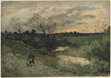 Morgendämmerung—Jäger mit Hund