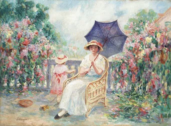 Junges Mädchen und Kind auf einer Terrasse, 1914-15