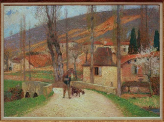 Bauer betritt das Dorf