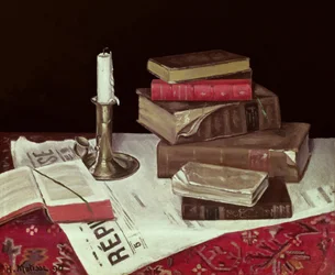 Stillleben mit Büchern und Kerze