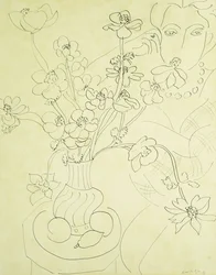 Studie für Anemonen und Frau, Harmonie in Blau