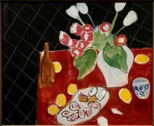 Tulpen und Austern vor schwarzem Hintergrund, 1943