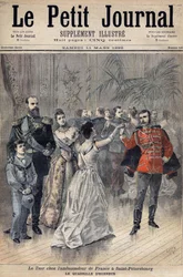 Zar Alexander III. beim Botschafter Frankreichs, Graf von Montebello, in St. Petersburg 1893. Ehrenraster. Titelblatt von Le Petit Journal 1893 (Gravur)