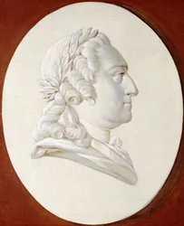 Porträt von König Ludwig XV., Brustbild, in einem gemalten Oval, ein Trompe-l