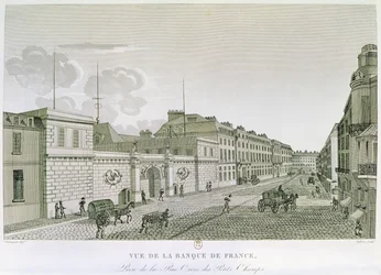 Die Bank von Frankreich von der Rue Croix-Petits-Champs, graviert von Eugene Dubois, 1800