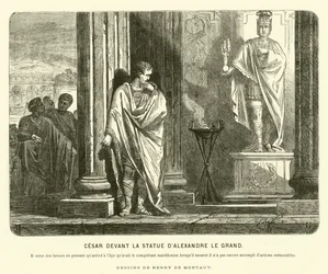 Julius Caesar vor einer Statue von Alexander dem Großen in Spanien, beklagt das Ausmaß seiner Errungenschaften im Vergleich zu Alexanders im gleichen Alter wie dessen Tod, ca. 67 v. Chr.