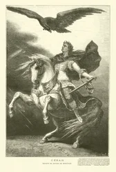 Julius Caesar zu Pferd mit einem kaiserlichen Adler über ihm