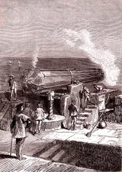 Die Riesengeschützkanone auf der Insel Malta, Kunstwerk, "Von der Erde zum Mond" von Jules Verne