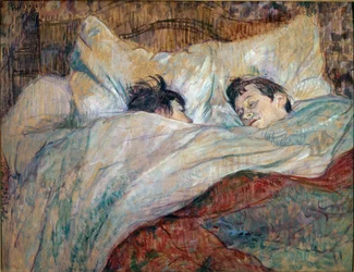 Das Bett. Zwei schlafende Kinder