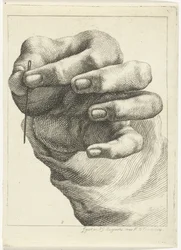 Studie einer Hand mit einer Nadel zwischen Daumen und Zeigefinger