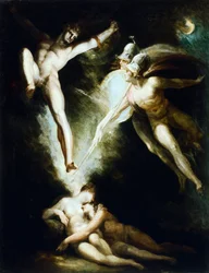 Satan berührt von Ithuriels Schwert von Johann Heinrich Füssli (1741-1825)