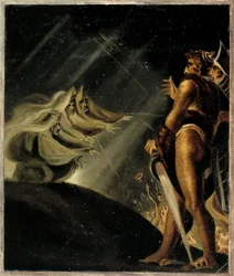 Die Hexen schweben über Macbeth und Banquo