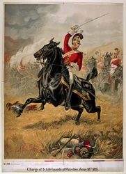 Der Angriff der 1. Life Guards bei Waterloo, veröffentlicht um 1890 (Chromolitho)
