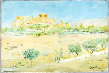 Gesamtansicht der Akropolis bei Sonnenuntergang