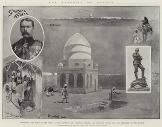 Die Rache an Gordon, Omdurman, die Szene der großen Schlacht zwischen den kombinierten britischen und ägyptischen Truppen und den Derwischen des Sudan