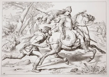 Wie Martin Lightfoot Hereward einholt, Illustration aus Hereward the Great von Charles Kingsley, veröffentlicht 1870