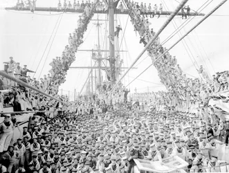 Jungen an Bord des Ausbildungsschiffs HMS Impregnable in Plymouth, 1906