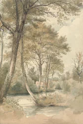 Bach mit Bäumen und Vieh in der Nähe von Bromley Hill, Kent