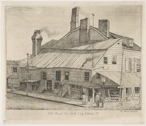 Altes Haus an der Ecke von Peck Slip und Water Street, aus „Szenen aus dem alten New York“