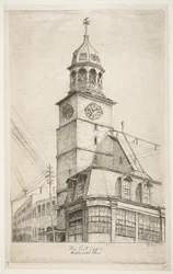 Das Postamt, Mittlere Niederländische Kirche aus Szenen des alten New York, 1870