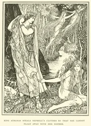 König Athamas stiehlt Nepheles Kleider, damit sie nicht mit ihren Schwestern wegfliegen kann