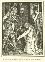 Menelaos verzichtet auf die Tötung von Helena auf Bitten von Odysseus