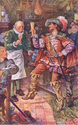 Michael Lambourne trinkt mit dem Wirt des Schwarzen Bären, Illustration aus Kenilworth, ca. 1910