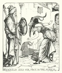 Renzolla sieht ihr Gesicht im Spiegel (Gravur)