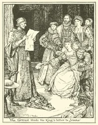 Der Kardinal liest Jeanne den Brief des Königs vor