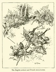 Die englischen Bogenschützen und französischen Fußsoldaten