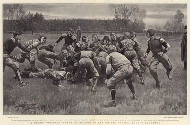 Ein Rugby-Fußballspiel, wie es in den Vereinigten Staaten gespielt wird, Yale gegen Columbia