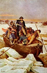 George Washington überquert den Delaware River, 25. Dezember 1776. Ein Vorfall im Revolutionskrieg 1775-1783 (Amerikanischer Unabhängigkeitskrieg), als George Washington (1732-1799) Oberbefehlshaber der amerikanischen Armee war. Illustration ca. 1912.