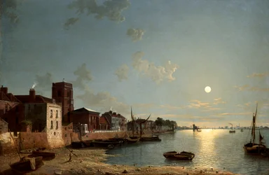 Cheyne Walk in Chelsea, bei Mondschein, ca. 1850