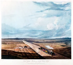 Zug überquert Chat Moss, Lancashire, 1831