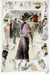 Frau vor dem Moulin Rouge