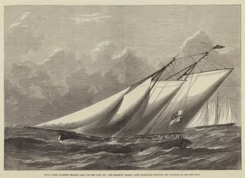 Regatta des Royal Yacht Squadron, Rennen um den Stadtkelch, die Yacht Hildegarde des Prinzen von Wales rundet das Flaggenboot an der Lepe-Boje