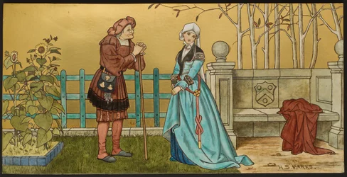 Der Pantaloon, Plakette mit einer Illustration aus Shakespeares Sieben Lebensalter, Minton Ware, Staffordshire, 1874