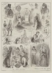 Skizzen bei der Probe für die Tableaux des Kostümballs des Royal Institute