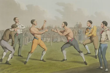 Ein Preisboxkampf, aquatintiert von I. Clark, veröffentlicht von Thomas McLean, 1820
