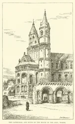 Der Dom und die Ruinen des Hauses des Reichstags, Worms (Gravur)