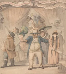 Eingang zu Pidcocks Ausstellungszelt auf einem Jahrmarkt