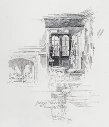 Fenstersitz des englischen Dichters Percy Bysshe Shelley am University College, Oxford (Lithografie)