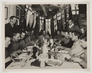 Kapitän Scotts letzter Geburtstagsabend während der Terra Nova Expedition (1910-13) zum Südpol