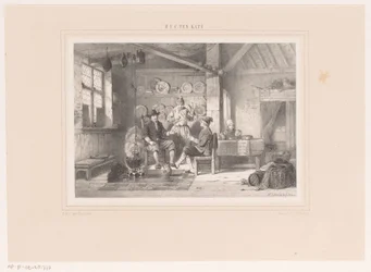 Interieur mit drei Männern am Kamin